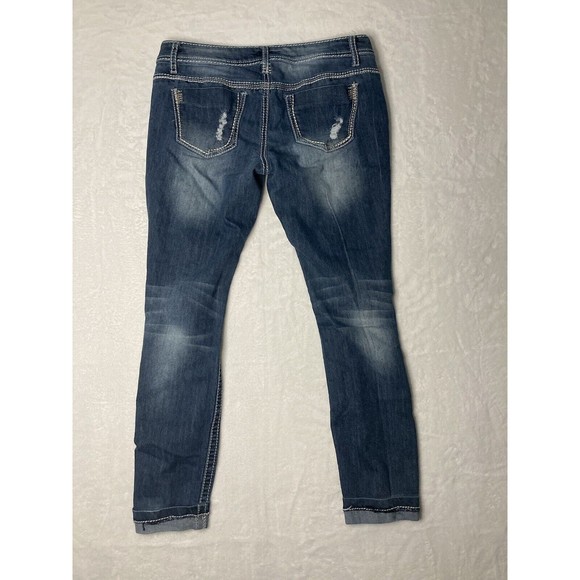 Bongo Womens Y2K Denim Distressed Jeans Low Rise Rolled Hem Embroidered Size 7 - Picture 11 of 16